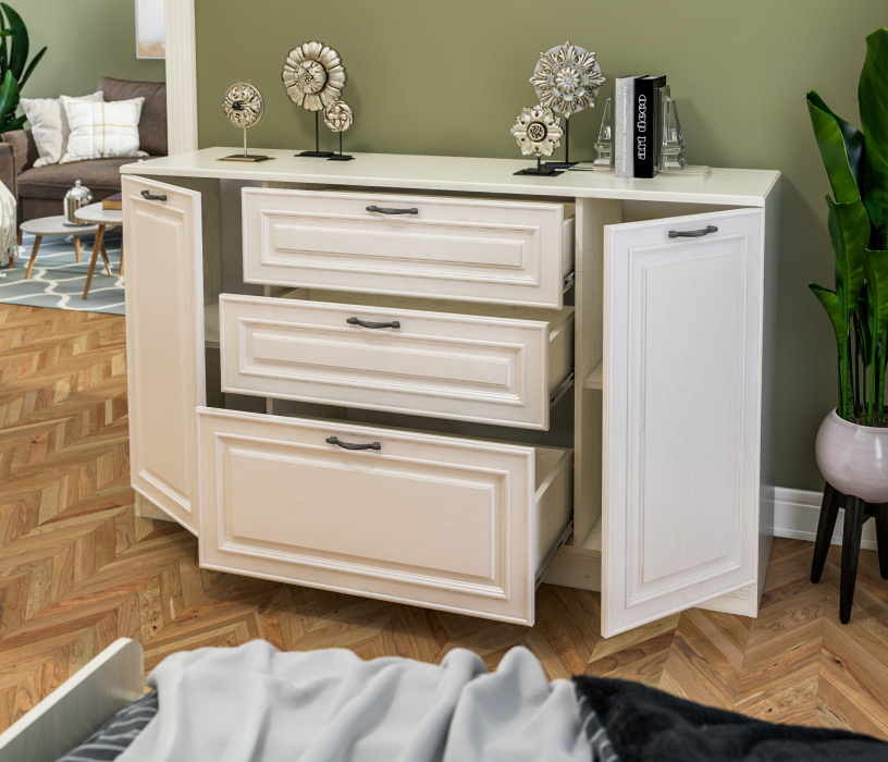 Комоды, Комод Гранд / Ливерпуль СБ-3526 Дуб Приморский Белый/МДФ Классика Светлый