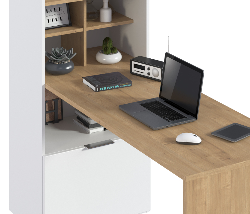 Стеллажи, Стеллаж со столом Мальта СБ-3261 Белый,Дуб Гамильтон/МДФ Белый