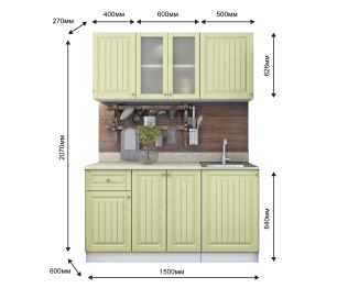 Кухня Хозяюшка 1,5 м Фисташка МДФ
