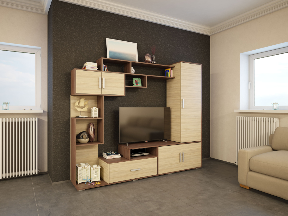 Стенки для гостиной, ЛДСП Гостиная ПЕКИН Ясень Шимо