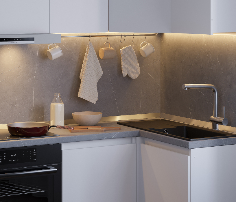 Кухонные гарнитуры, Кухонный гарнитур Леон угловой 210х100 см, белый