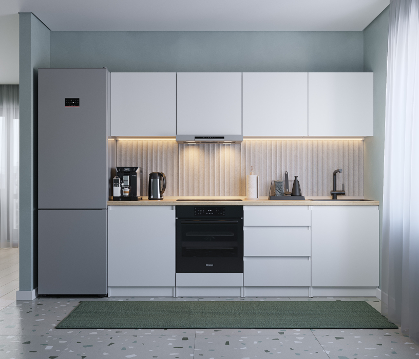 Кухонные гарнитуры, Кухонный гарнитур Леон прямой 240 см, белый