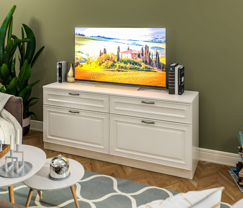 ТВ-тумбы, Тумба под телевизор Гранд / Ливерпуль СБ-3519 Дуб Приморский Белый/МДФ Классика Светлый