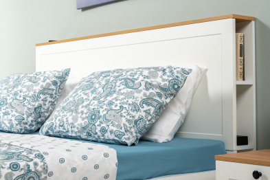 Кровать Остин 11.53, белая шагрень, дуб золотой крафт