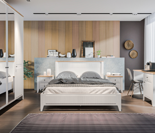 Кровать Монтана СБ-3550 Белый Альпийский,Дуб Гамильтон,МДФ Дуб Белый