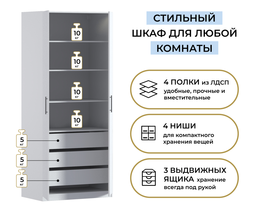 Спальня, Шкаф двухдверный Макс 1000 мм, вариант №5 (ЛДСП)