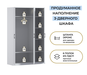 Шкаф трехдверный Макс 1500 мм, вариант №1 (ЛДСП)