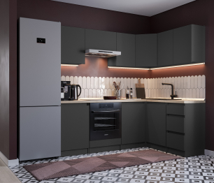 Кухонный гарнитур Леон угловой 210х140 см, диамант серый