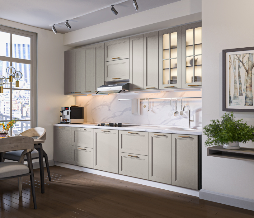 Кухонные гарнитуры, Кухонный гарнитур Регина Белый/МДФ Modern Кашемир 3,2 м