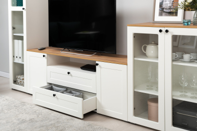 Шкаф-витрина Остин 16.394.01, белая шагрень, дуб золотой крафт