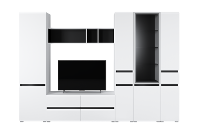 Тумба под ТВ Сидней 13.63, белый премиум, черный, белый глянец