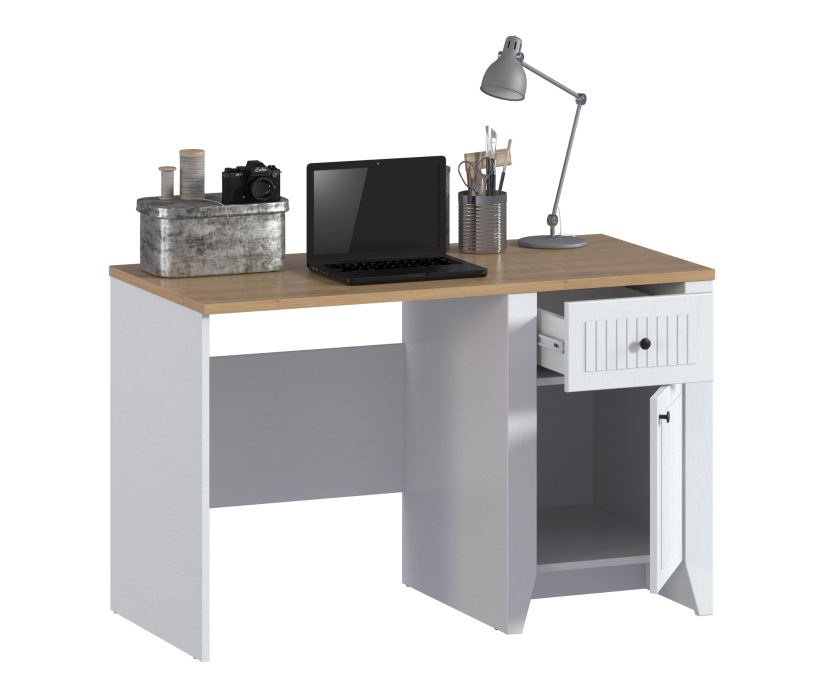 Прямые компьютерные столы, Стол Монтана СБ-3549 Белый Альпийский,Дуб Гамильтон/МДФ Дуб Белый