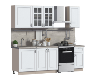 Кухонный гарнитур Регина24 Бежевый песок/МДФ Белоснежный/МетрополитанR5