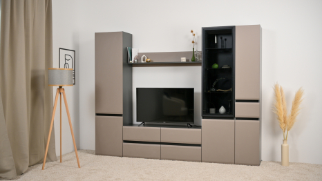 Шкаф-витрина Сидней 13.201, антрацит, веллюто капучино