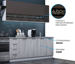 Кухня Милена 2,0 м Смоки софт/Вяз МДФ