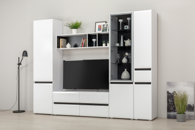 Шкаф Сидней 13.200, белый премиум, черный, белый глянец