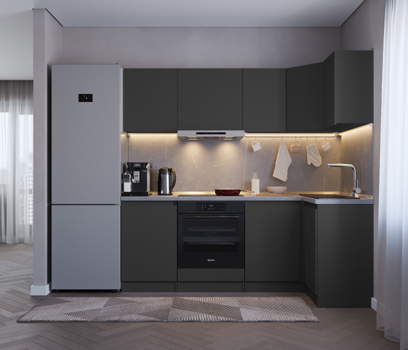 Кухонные гарнитуры, Кухонный гарнитур Леон угловой 210х100 см, диамант серый