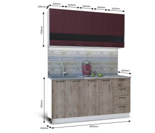 Кухня Астра 1,6 м Красное дерево патина/Дуб галиано МДФ