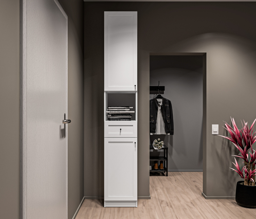 Прямые, Стеллаж Твин СБ-3372 Белый с глухим фасадом и открытой полкой