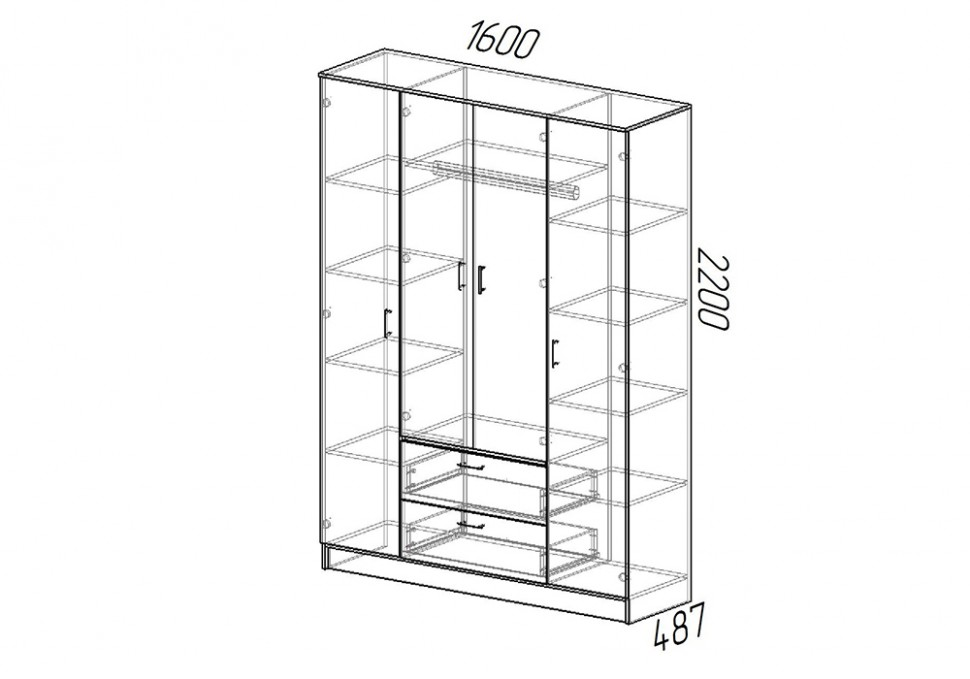 Шкафы распашные, Шкаф Квадро распашной 1,6 м ЛДСП