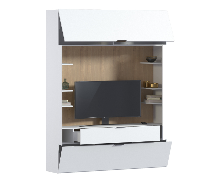 Стенки для гостиной, Стенка Мальта СБ-3265 Белый,Дуб Гамильтон/МДФ Белый