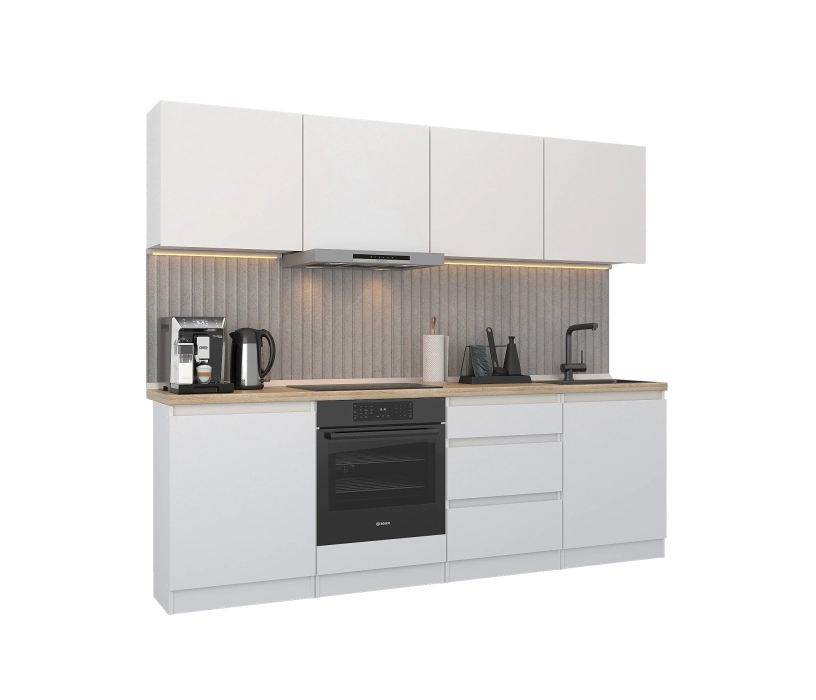 Кухонные гарнитуры, Кухонный гарнитур Леон прямой 240 см, белый