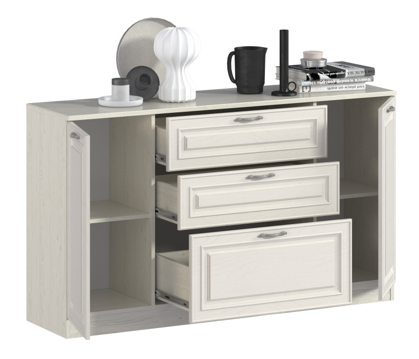 Комоды, Комод Гранд / Ливерпуль СБ-3526 Дуб Приморский Белый/МДФ Классика Светлый