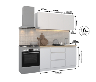 Кухонный гарнитур Леон прямой 150 см, белый