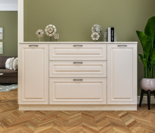 Комод Гранд / Ливерпуль СБ-3526 Дуб Приморский Белый/МДФ Классика Светлый