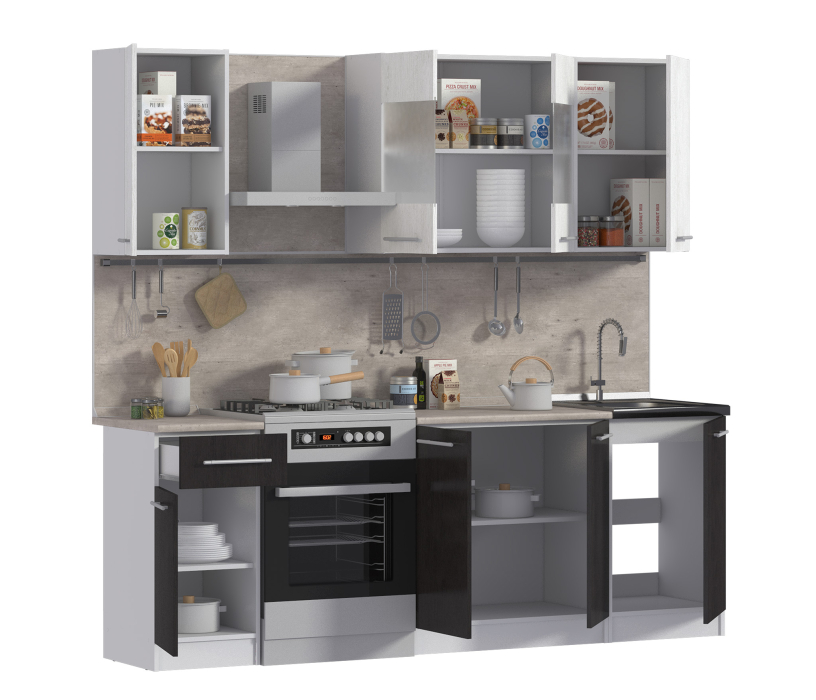 Кухонные гарнитуры, Кухонный гарнитур Элен Белый/Дуб Планк,Дуб Мажор/МетрополитанR5 1,7 м