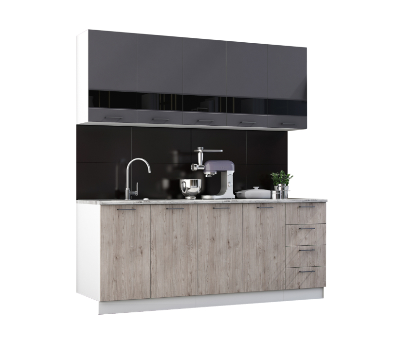 Кухня 2 метра, Кухня Астра 2,0 м Графит софт/Дуб галиано МДФ