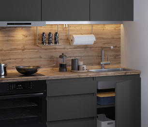 Кухонный гарнитур Леон прямой 260 см, диамант серый