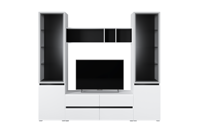 Шкаф-витрина Сидней 13.201, белый премиум, черный, белый глянец