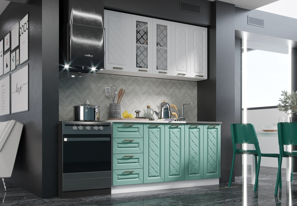 Кухонные гарнитуры, Кухня Агава 1,6 м Акация Белая/Мята МДФ