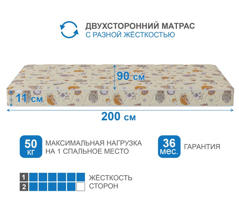 900 x 2000, Матрас Здоровый сон-Мишутка 900х2000