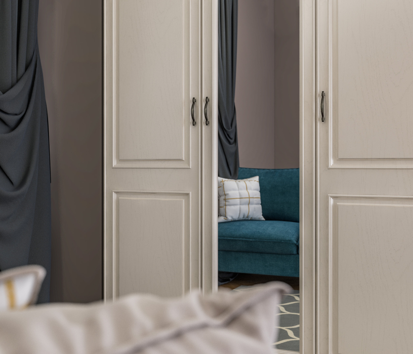 В спальню, Шкаф 3х дверный с зеркалом Гранд / Ливерпуль СБ-3512 Дуб Приморский Белый/МДФ Классика Светлый