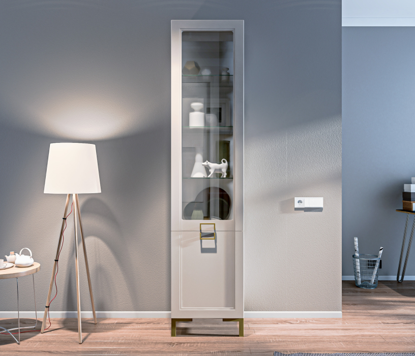 Шкафы пеналы, Шкаф-витрина Ассоль СБ-3429 Кашемир серый/МДФ Кашемир