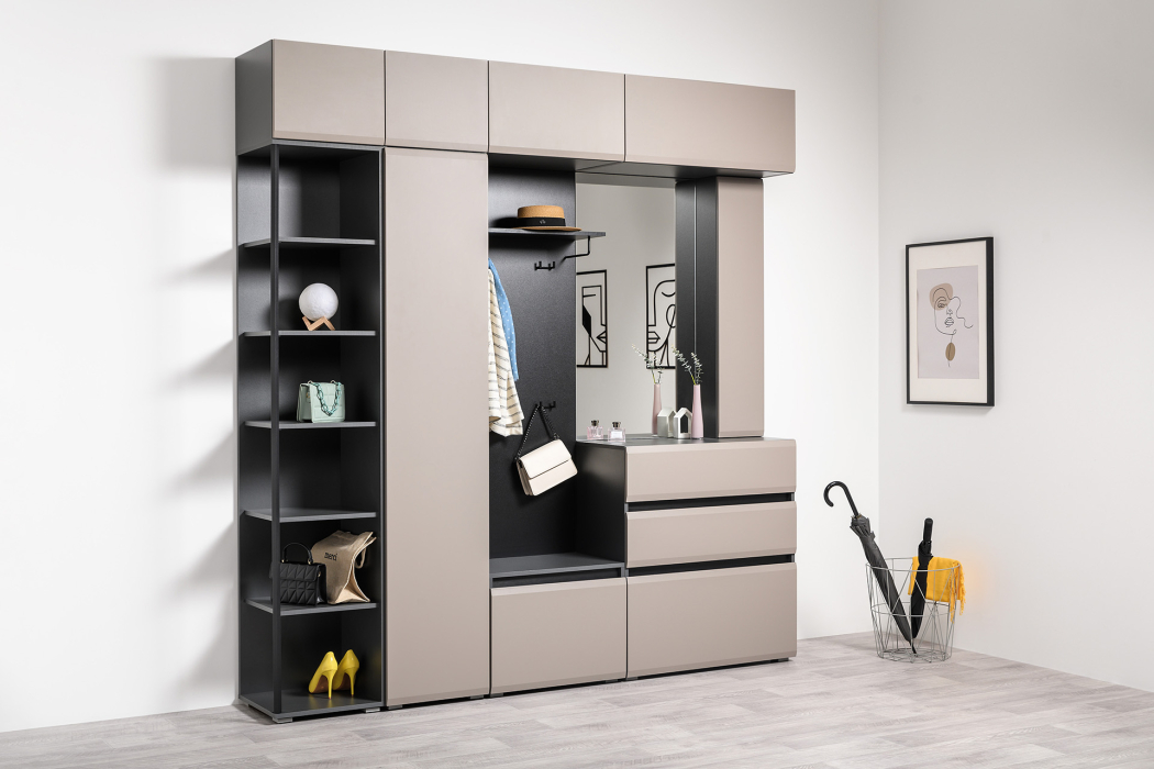 Тумбы, Тумба для обуви Сидней 16.129, антрацит, веллюто капучино