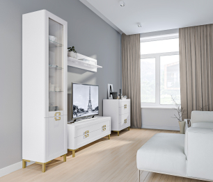 Комплект для гостиной с комодом Ассоль Белый/МДФ Белый