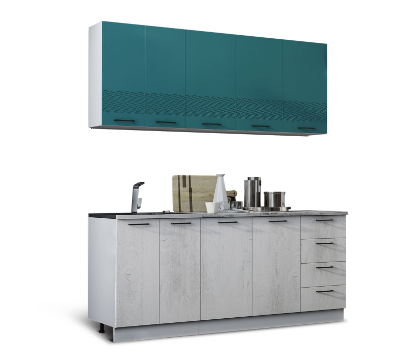 Кухонные гарнитуры, Кухня Лагуна 1,5 м К2 Морская волна/Дуб седой МДФ