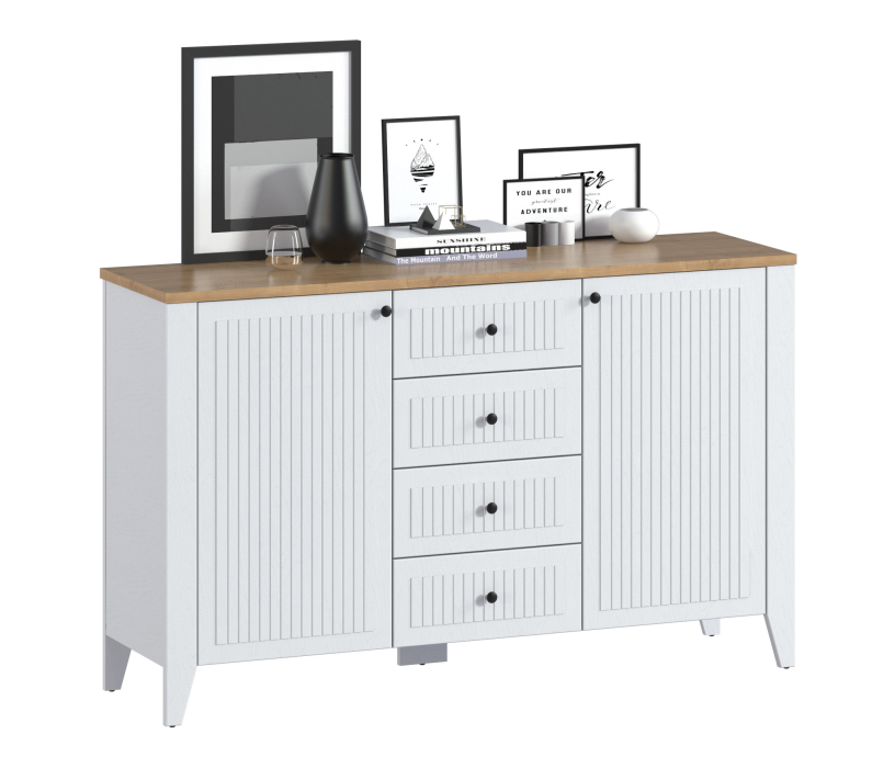 Комоды, Комод Монтана СБ-3547 Белый Альпийский,Дуб Гамильтон/МДФ Дуб Белый