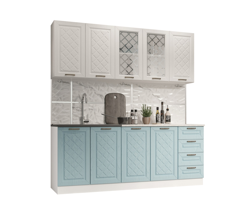 Кухня 2 метра, Кухня Агава 2,0 м Акация Белая/Аква МДФ