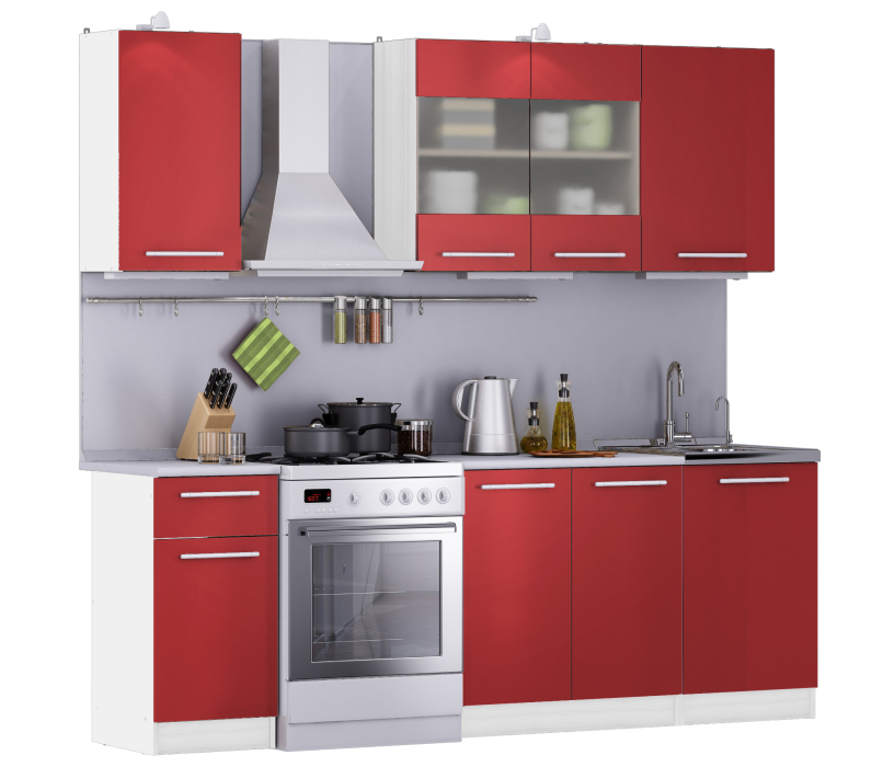 Кухонные гарнитуры, Кухня Элен Белый / Бордо 1,7 м