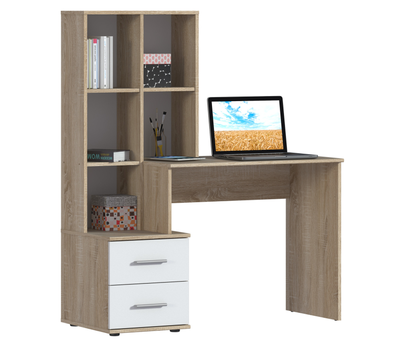 Прямые компьютерные столы, Стол Мамбо СБ-2998 Дуб Сонома/Белый