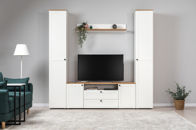 Шкаф-пенал Остин 13.227, белая шагрень, дуб золотой крафт