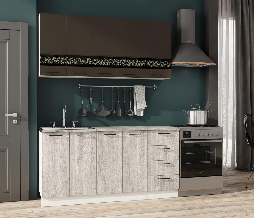 Кухонные гарнитуры, Кухня Милена 1,6 м Смоки софт/Вяз МДФ