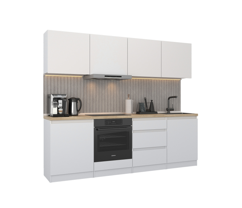 Кухонные гарнитуры, Кухонный гарнитур Леон прямой 240 см, белый