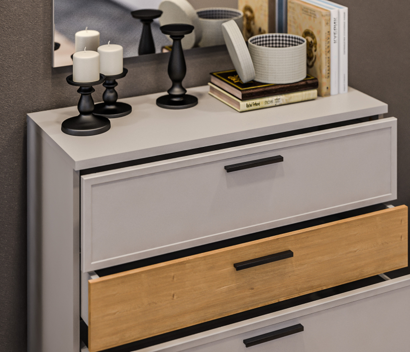 Комоды, Комод Милан СБ-3296 Серый/Дуб Гамильтон,МДФ Светло серый