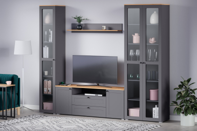 Тумба под ТВ Остин 16.47, серый графит, дуб золотой крафт