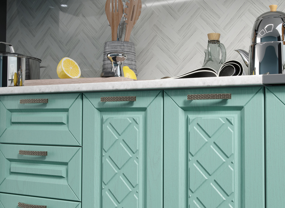 Кухонные гарнитуры, Кухня Агава 1,6 м Акация Белая/Мята МДФ